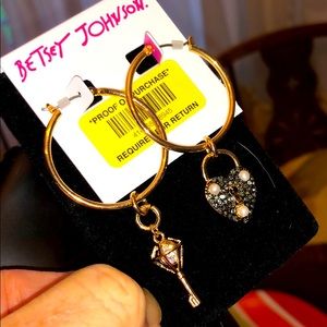 Betsey Johnson key to heart hoop earrings